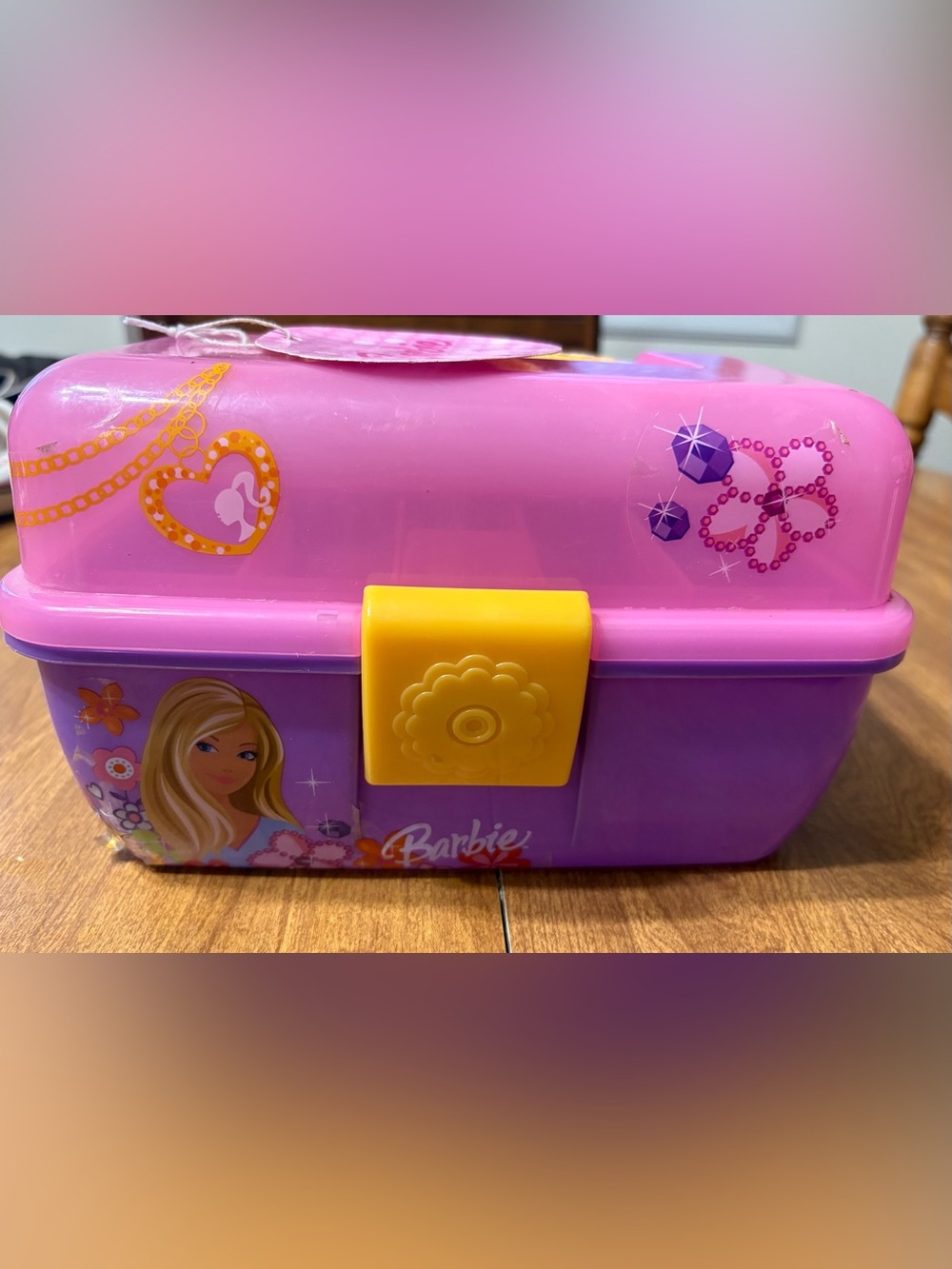 Y2K Barbie Pink and Purple tackle box Case with Yellow handle